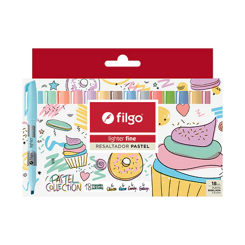 SET DESTACADORES LIGHTER FINE PASTEL 18 COLORES - FILGO