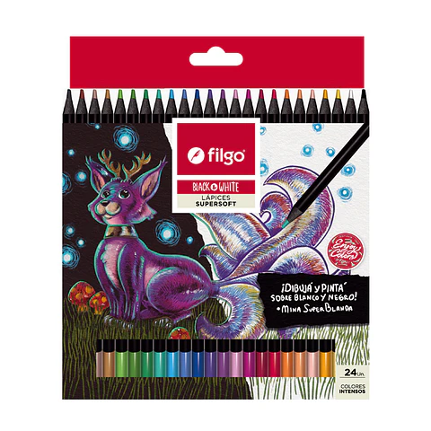 SET 24 LAPICES DE COLORES "BLACK & WHITE" - FILGO