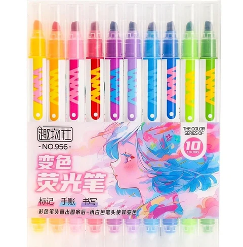 SET 10 DESTACADORES FLUORESCENTES MAGICOS DOBLE PUNTA