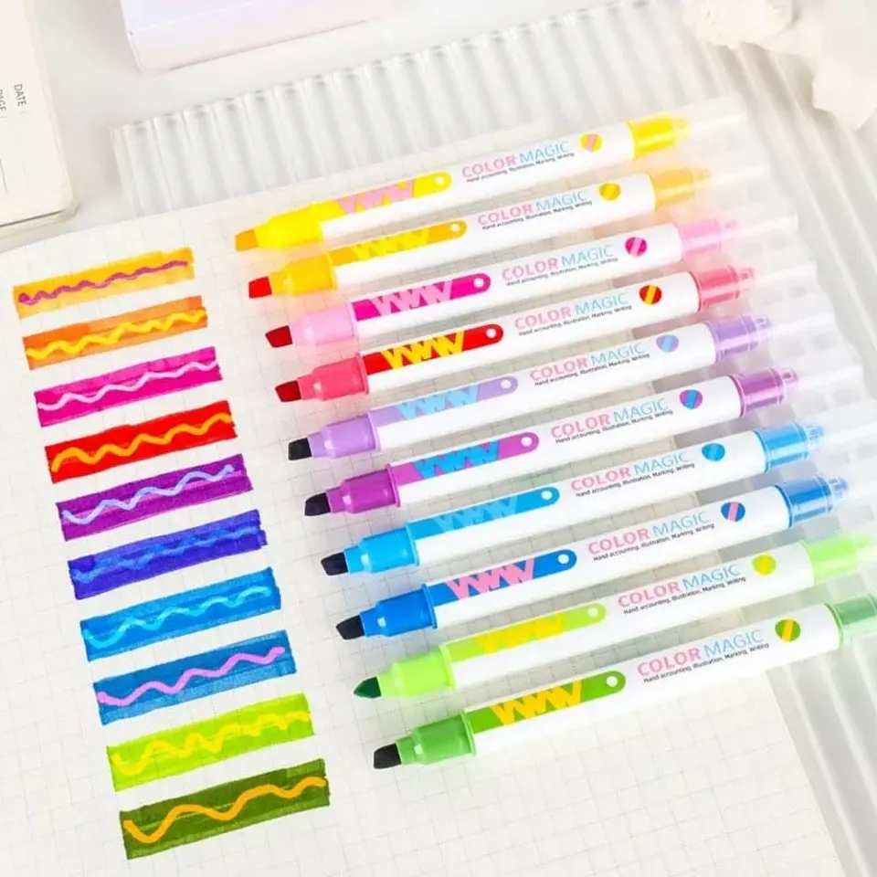 SET 10 DESTACADORES FLUORESCENTES MAGICOS DOBLE PUNTA 2