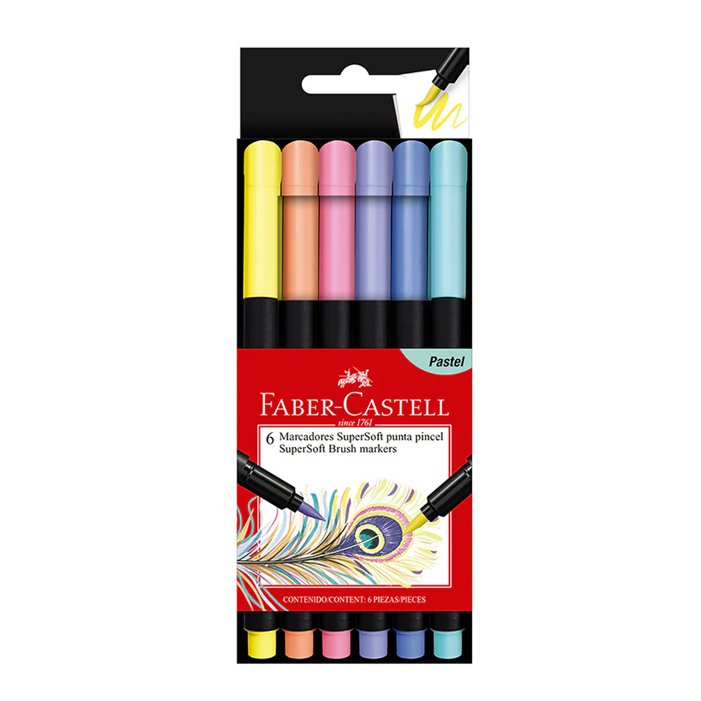 SET MARCADORES SUPERSOFT PUNTA PINCEL 6 COLORES - FABER-CASTELL