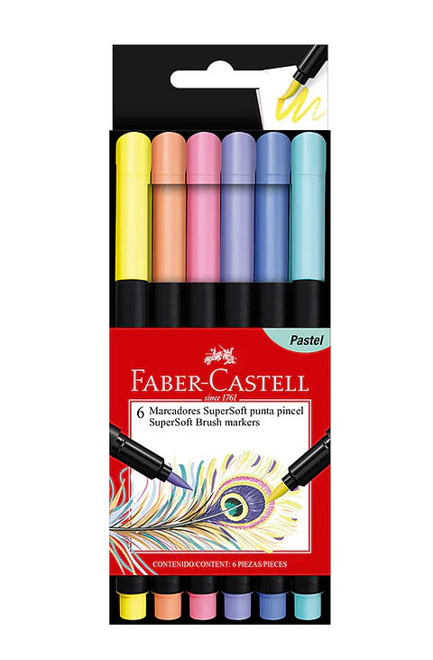 SET MARCADORES SUPERSOFT PUNTA PINCEL 6 COLORES - FABER-CASTELL