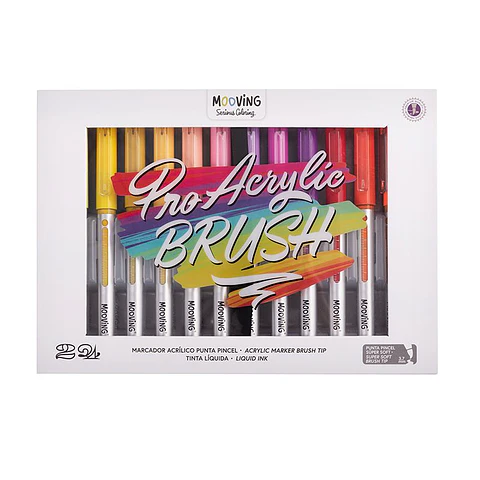 SET 12 MARCADORES PRO ACRYLIC BRUSH PREMIUM - MOOVING 