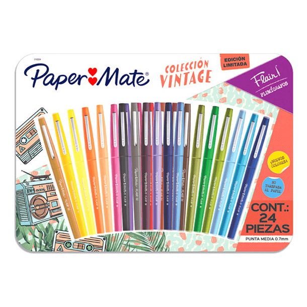 MARCADOR FLAIR! COLECCIÓN VINTAGE 24 COLORES PAPER MATE