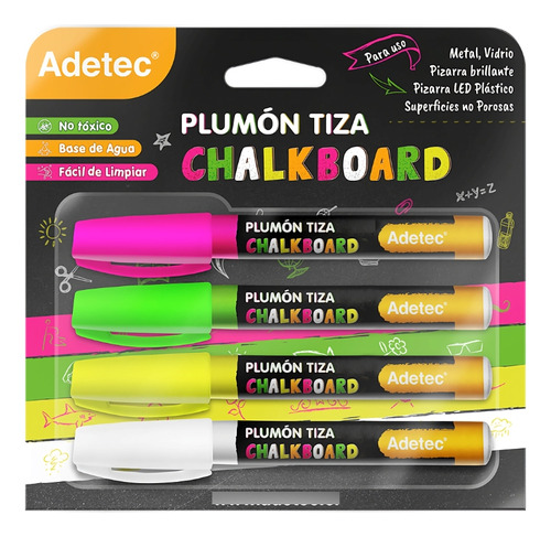 Plumón Tiza Chalkboard 4 Colores Adetec Rnv | ISA TOYS CHILE