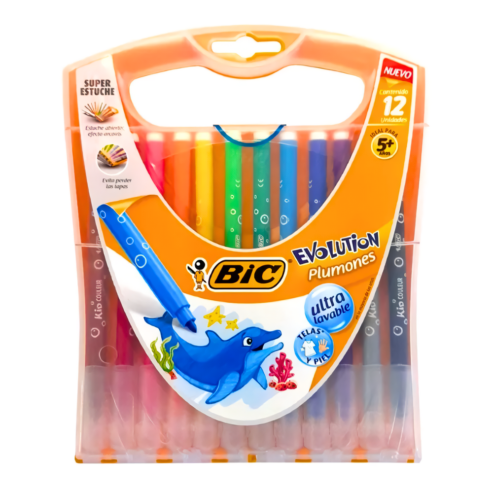 PLUMONES EVOLUTION SUPER ESTUCHE ARCOÍRIS 12 COLORES BIC | ISA