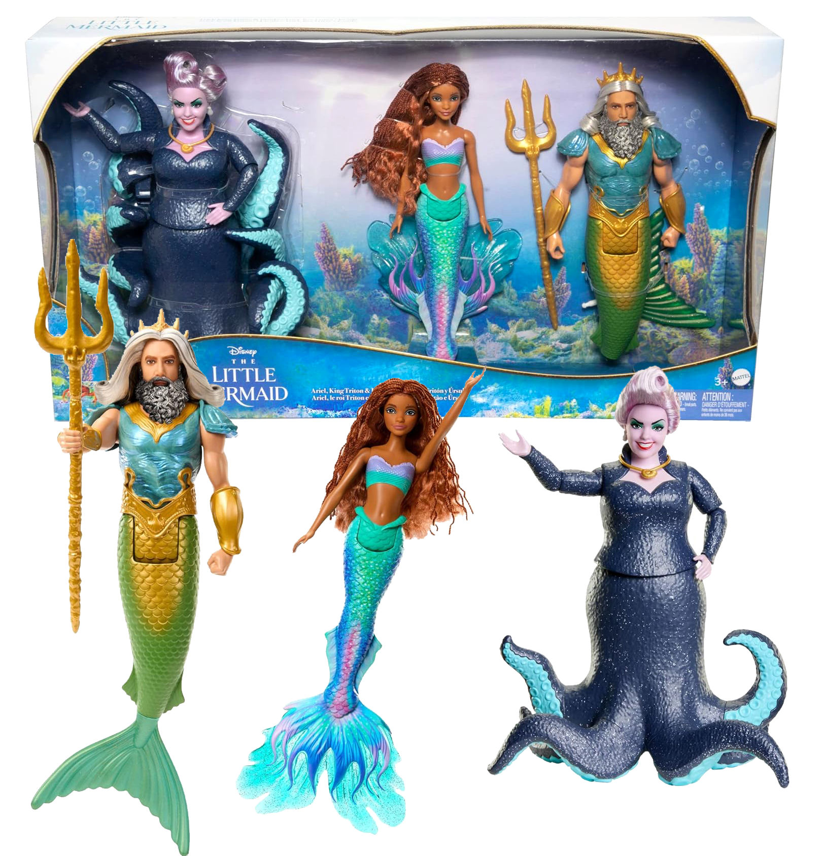 人気。TRITON OF THE SEA パーフェクトコレクションフルセット DISNEY LA SIRENITA ARIEL, EL REY TRITÓN Y ÚRSULA PACK MATTEL | ISA