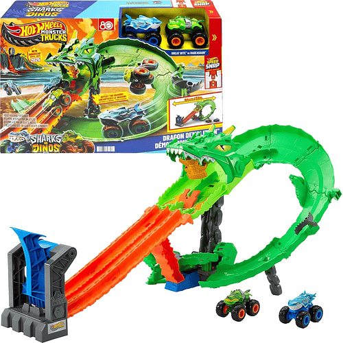 HOT WHEELS MONSTER TRUCKS TIBURONES VS. DINOSAURIOS 