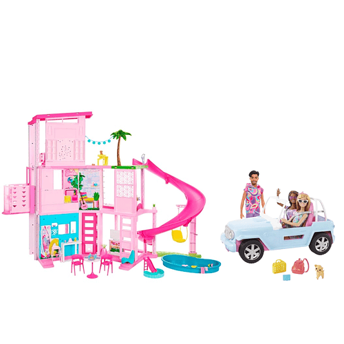 SET DE JUEGO BARBIE CASA DE SUEÑOS + JEEP + 2 MUÑECAS + KEN