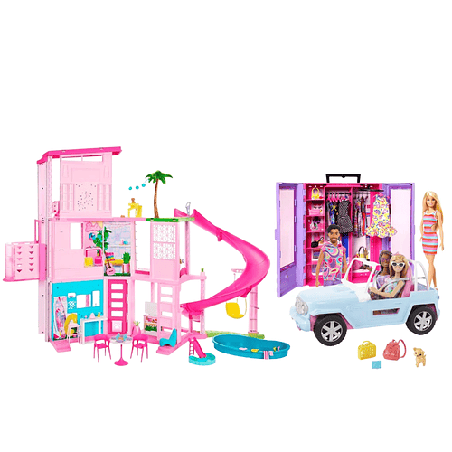 MEGA SET BARBIE CASA + JEEP + 3 MUÑECAS + KEN  + CLOSET 