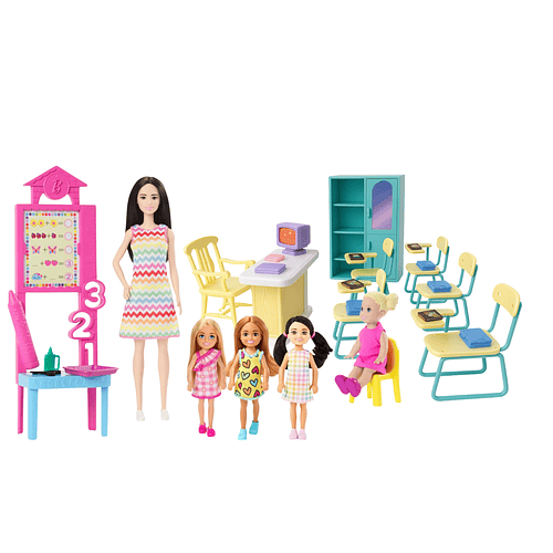 SET JUEGO SALA DE CLASES GLORIA + MUÑECAS BARBIE CHELSEA