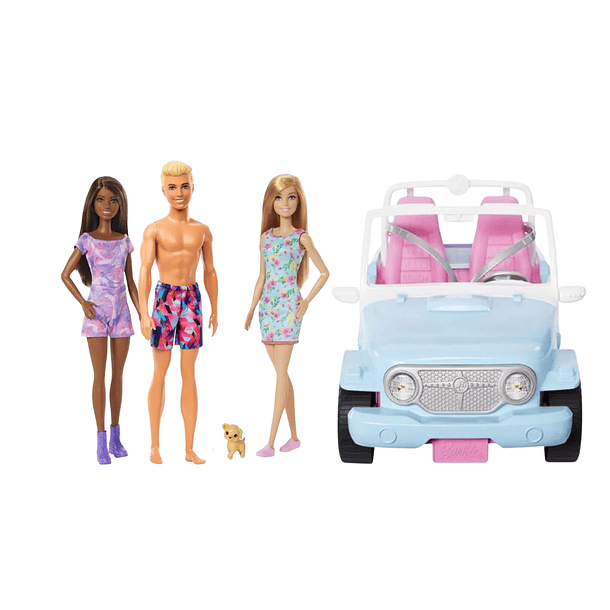 SET BARBIE VACACIONES CON AUTO Y 3 MUÑECOS + MASCOTA 1