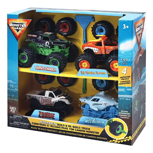SET 4 MONSTER JAM 1:43 ARMAR Y DESARMAR ORIGINAL