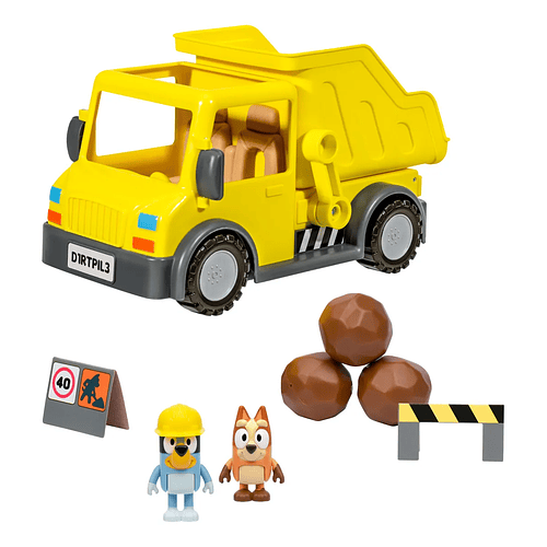 CAMIÓN CON PALANCA ACCESORIOS Y FIGURAS BLUEY AMARILLO