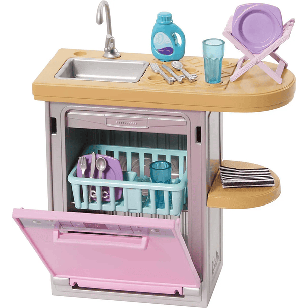 BARBIE LAVAVAJILLAS DE COCINA CON ACCESORIOS 2