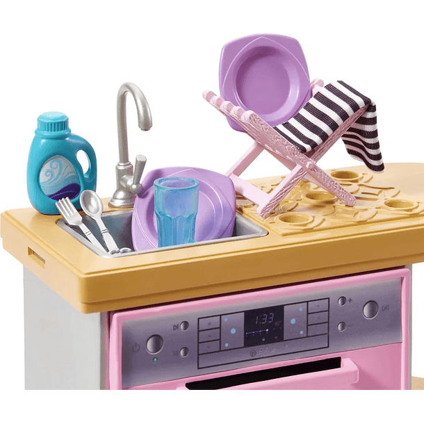 BARBIE LAVAVAJILLAS DE COCINA CON ACCESORIOS 3