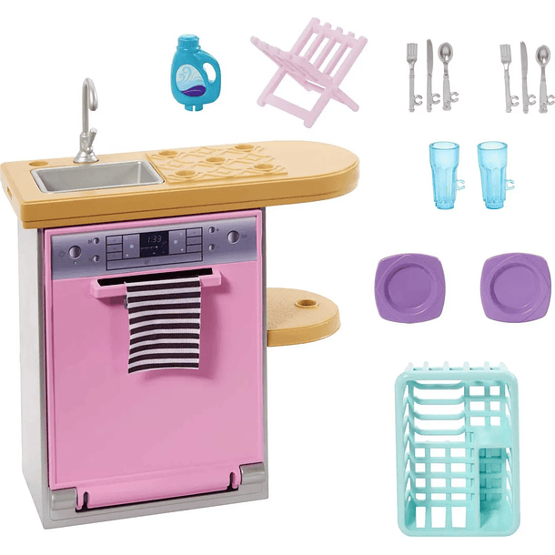 BARBIE LAVAVAJILLAS DE COCINA CON ACCESORIOS 4