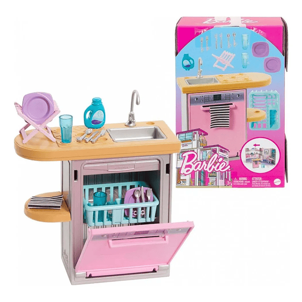 BARBIE LAVAVAJILLAS DE COCINA CON ACCESORIOS 5