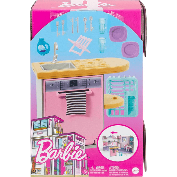 BARBIE LAVAVAJILLAS DE COCINA CON ACCESORIOS 7