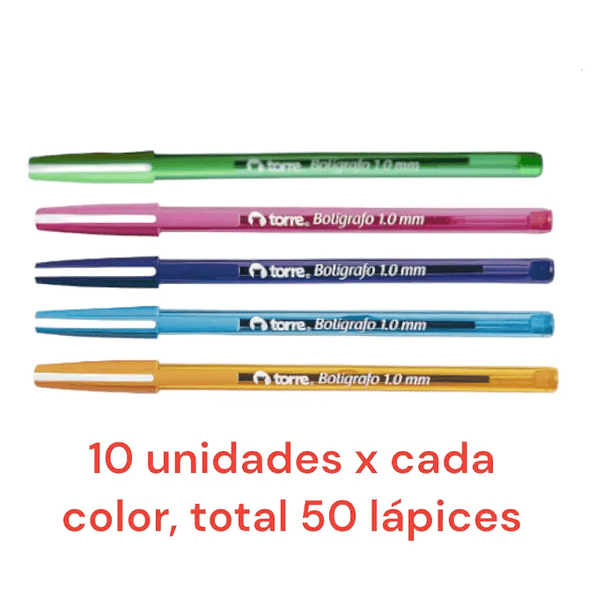 BOLÍGRAFOS TORRE 1.0 MM PACK 50 (5 COLORES) 2