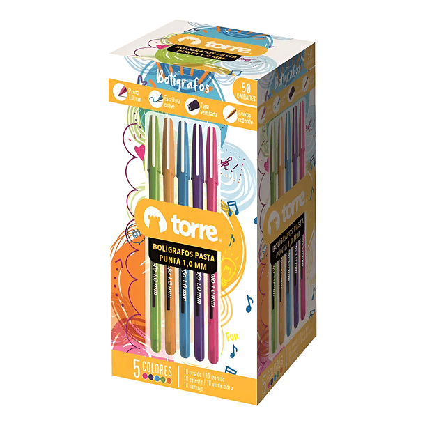 BOLÍGRAFOS TORRE 1.0 MM PACK 50 (5 COLORES) 1