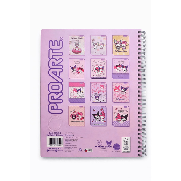CUADERNO UNIVERSITARIO PROARTE MY MELODY Y KUROMI 100H 7MM 13