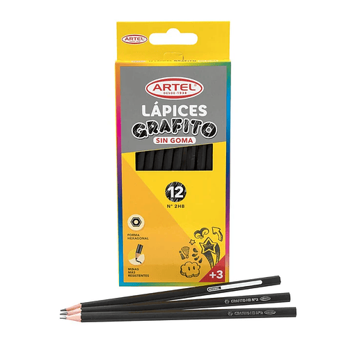 LÁPICES DE GRAFITO ARTEL HB N°2 SIN GOMA CAJA 12 