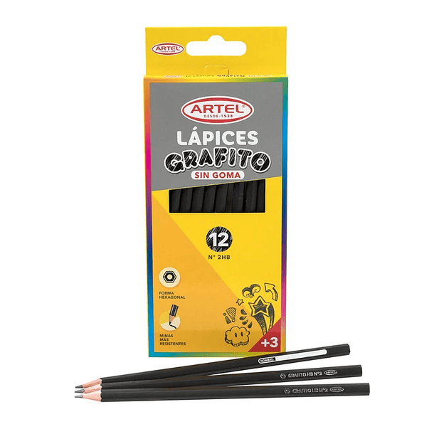 LÁPICES DE GRAFITO ARTEL HB N°2 SIN GOMA CAJA 12  1