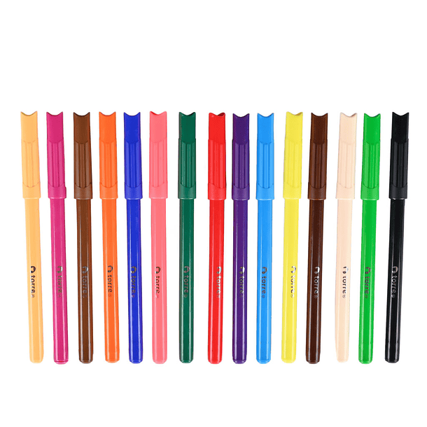 PLUMONES TORRE 12 COLORES + 3 TONOS PIEL PUNTA FINA 6