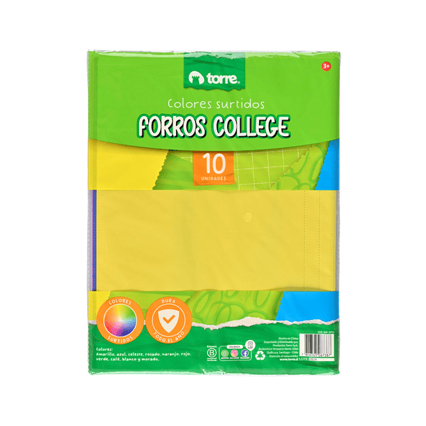FORROS COLLEGE 10 COLORES TORRE PACK  1