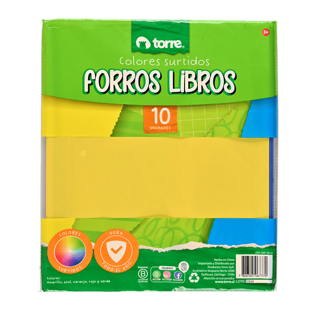 FORRO LIBROS 5 COLORES 10 UND TORRE PACK  1