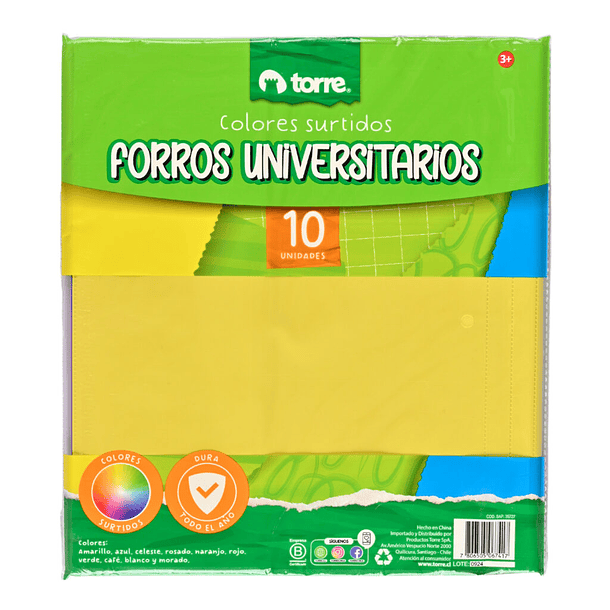FORROS UNIVERSITARIO 10 COLORES TORRE PACK 10  1