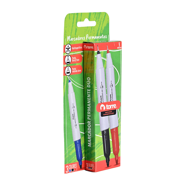 MARCADOR PERMANENTE DUO 3 COLORES TORRE  3