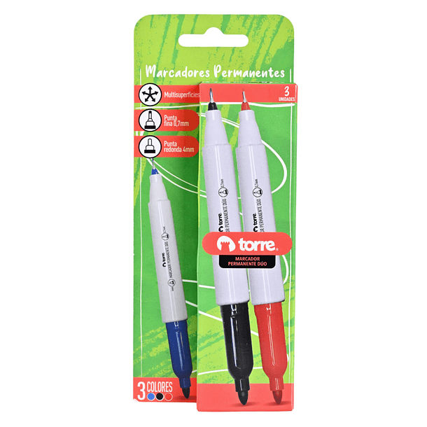 MARCADOR PERMANENTE DUO 3 COLORES TORRE  4