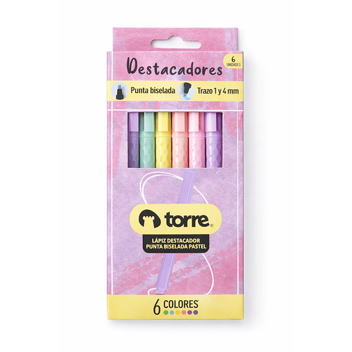 DESTACADORES TORRE PASTEL PUNTA BISELADA PACK 6