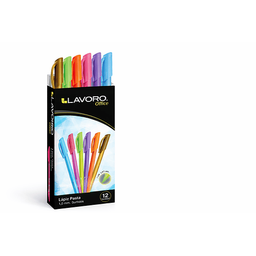 LÁPIZ PASTA SEMIGEL 1.0 MM SURTIDOS LAVORO 12 UNIDADES