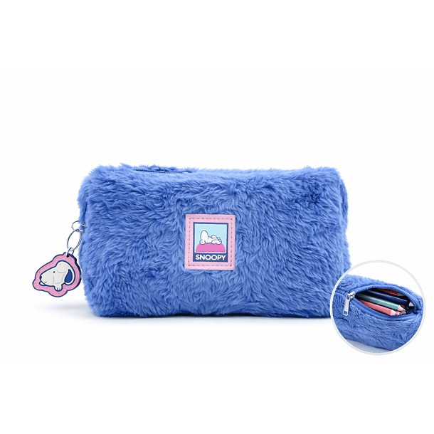 ESTUCHE SNOOPY FLUFFY AZUL PELUCHE 21x9 cm