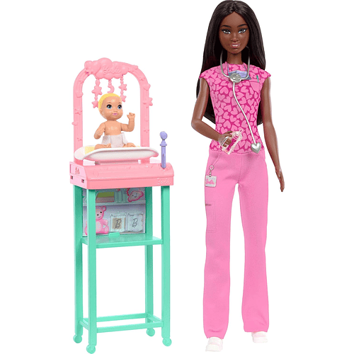 BARBIE DOCTORA DE BEBÉS MORENA MUÑECA Y ACCESORIOS