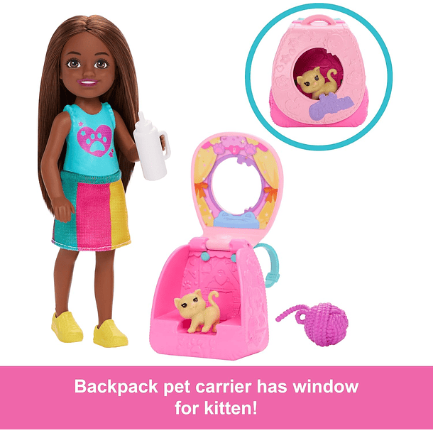 BARBIE CHELSEA MOCHILA GATITO SET MASCOTA MATTEL 3