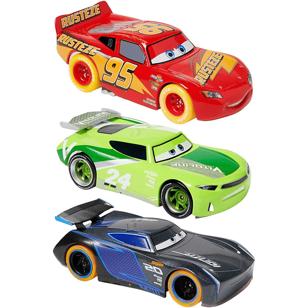 SET 3 AUTOS CARS NEON PULL-BACK DISNEY STORE OFICIAL 2