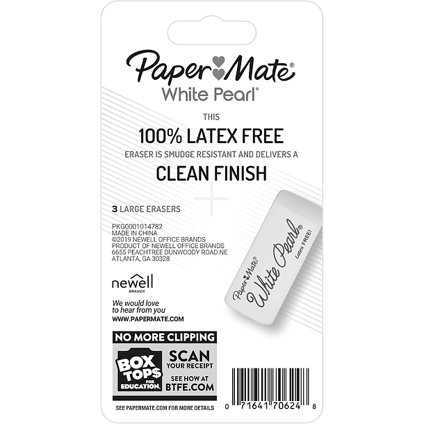 GOMA DE BORRAR PAPER MATE WHITE PEARL 3 UNIDADES 3