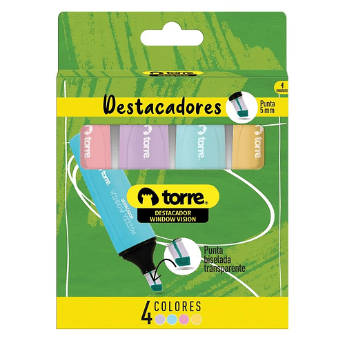 DESTACADORES TORRE WINDOW VISION 4 COLORES PASTEL