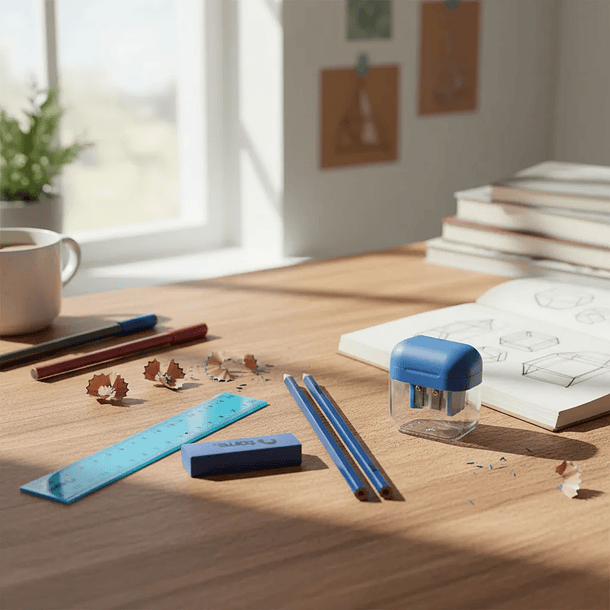 SET ESCOLAR AZUL TORRE 5 PIEZAS REGLA LÁPICES GOMA 5