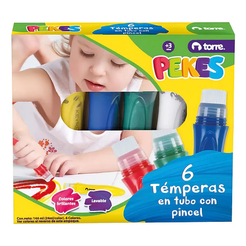 TÉMPERAS TORRE PEKES 6 COLORES CON PINCEL LAVABLES