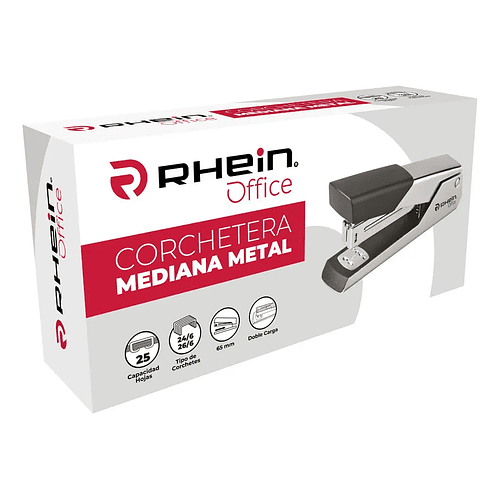 CORCHETERA LARGA METAL PLATA RHEIN OFFICE 25 HOJAS