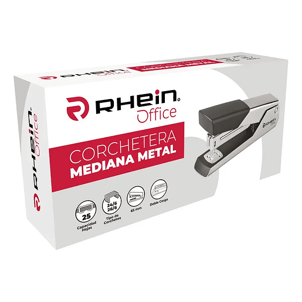 CORCHETERA LARGA METAL PLATA RHEIN OFFICE 25 HOJAS
