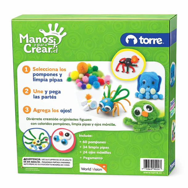 KIT MANUALIDADES POMPONES TORRE MANOS PARA CREAR 3