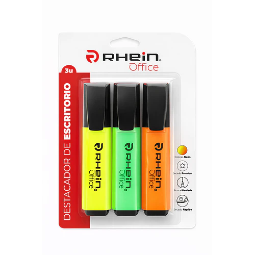 DESTACADOR NEÓN RHEIN OFFICE 3 UNIDADES