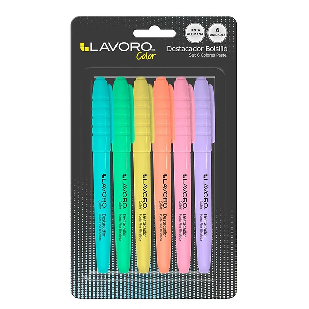 DESTACADORES PASTEL LAVORO 6 COLORES BOLSILLO