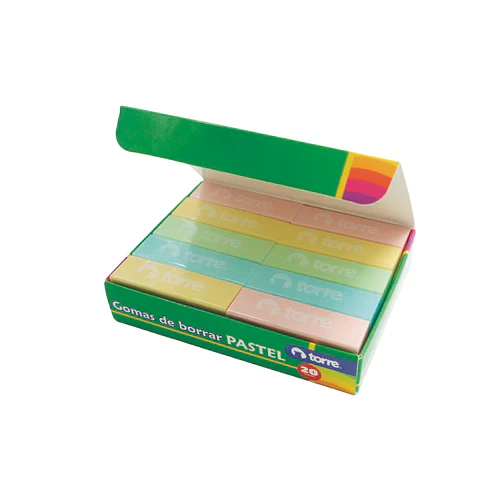 GOMA DE BORRAR TORRE COLOR PASTEL SURTIDA CAJA 20